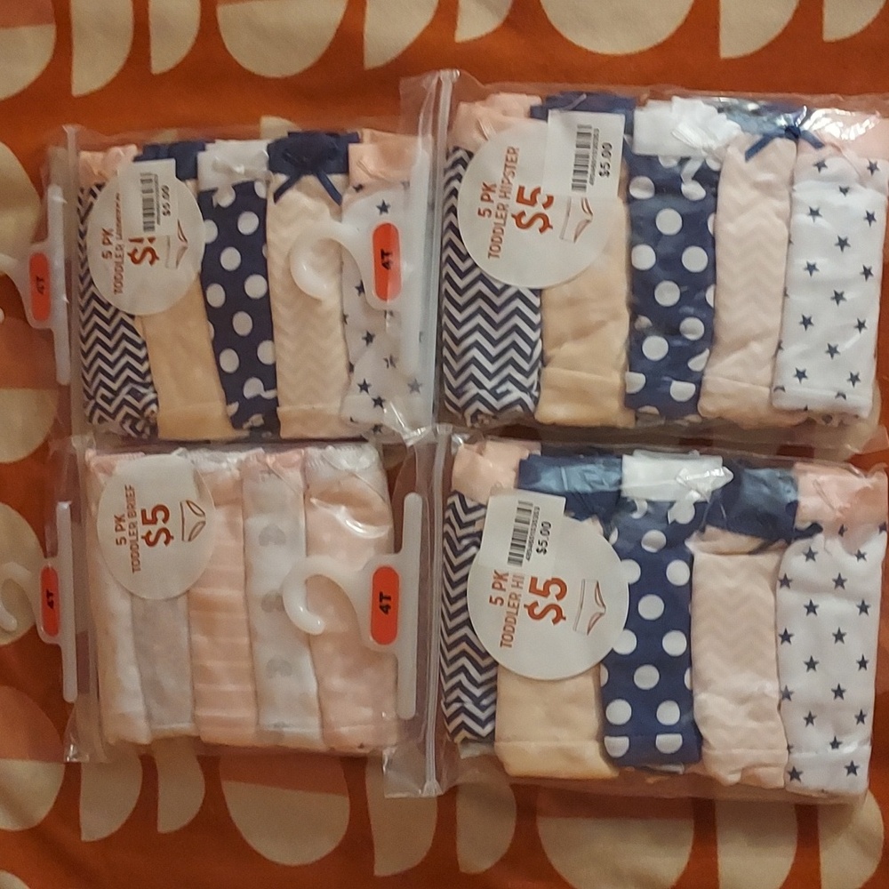 💚2/$20 or 4/$30 (4) 5 ct size 4t NIP Girls undies (3) packs hipster (1)pk brief